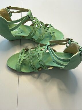 Ladies Mint Green Strappy Wedge Sandals with Cutout Detail